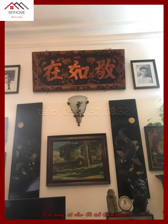 Hoành phi gỗ phòng thờ chữ Kính như tại